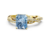 Yellow gold Fancy Blue Radiant  Solitaire Twisted Pave Diamond Ring with Four-Prong Setting_73