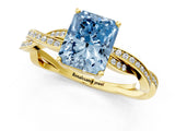 Yellow gold Fancy Blue Radiant  Solitaire Twisted Pave Diamond Ring with Four-Prong Setting_74