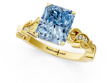 Yellow gold Fancy Blue Radiant  Solitaire Vine Band with Milgrain Prong Setting_4