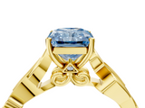 Yellow gold Fancy Blue Radiant  Solitaire Vine Band with Milgrain Prong Setting_7