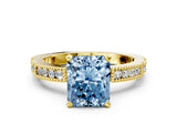 Yellow gold Fancy Blue Radiant  Solitaire with Pavé Band and Four-Prong Setting_290