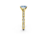 Yellow gold Fancy Blue Radiant  Solitaire with Pavé Band and Four-Prong Setting_292