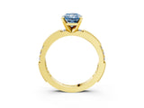 Yellow gold Fancy Blue Radiant  Solitaire with Pavé Band and Four-Prong Setting_293