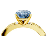 Yellow gold Fancy Blue Radiant  Solitaire with Pavé Band and Four-Prong Setting_294