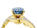 Yellow gold Fancy Blue Radiant  Solitaire with Pavé Twist Band and Four-Prong Setting_64