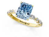Yellow gold Fancy Blue Radiant  Solitaire with Side Stones on a Pavé Band and Four-Prong Setting_24