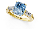 Yellow gold Fancy Blue Radiant  Solitaire with Tapered Baguette Side Stones on a Classic Band with Four-Prong Setting_91