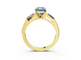 Yellow gold Fancy Blue Radiant  Solitaire with Tapered Baguette Side Stones on a Classic Band with Four-Prong Setting_93