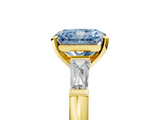Yellow gold Fancy Blue Radiant  Solitaire with Tapered Baguette Side Stones on a Classic Band with Four-Prong Setting_95
