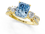 Yellow gold Fancy Blue Radiant  Three-Stone Diamond Ring with Pavé Split Shank and Four-Prong Setting_72