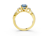 Yellow gold Fancy Blue Radiant  Three-Stone Diamond Ring with Pavé Split Shank and Four-Prong Setting_74