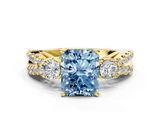 Yellow gold Fancy Blue Radiant  Three-Stone Diamond Ring with Pavé Split Shank and Four-Prong Setting_88