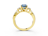 Yellow gold Fancy Blue Radiant  Three-Stone Diamond Ring with Pavé Split Shank and Four-Prong Setting_91