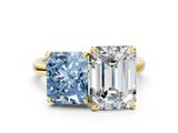 Yellow gold Fancy Blue Radiant  and Emerald Cut Toi Moi Ring with Prong Setting_47
