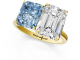 Yellow gold Fancy Blue Radiant  and Emerald Cut Toi Moi Ring with Prong Setting_48