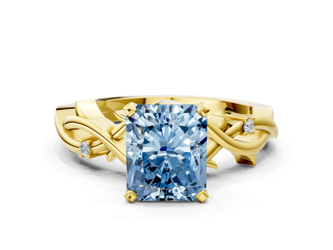 Yellow gold Fancy Blue Radiant cut Solitaire Twisted Band Prong Setting Ring_188
