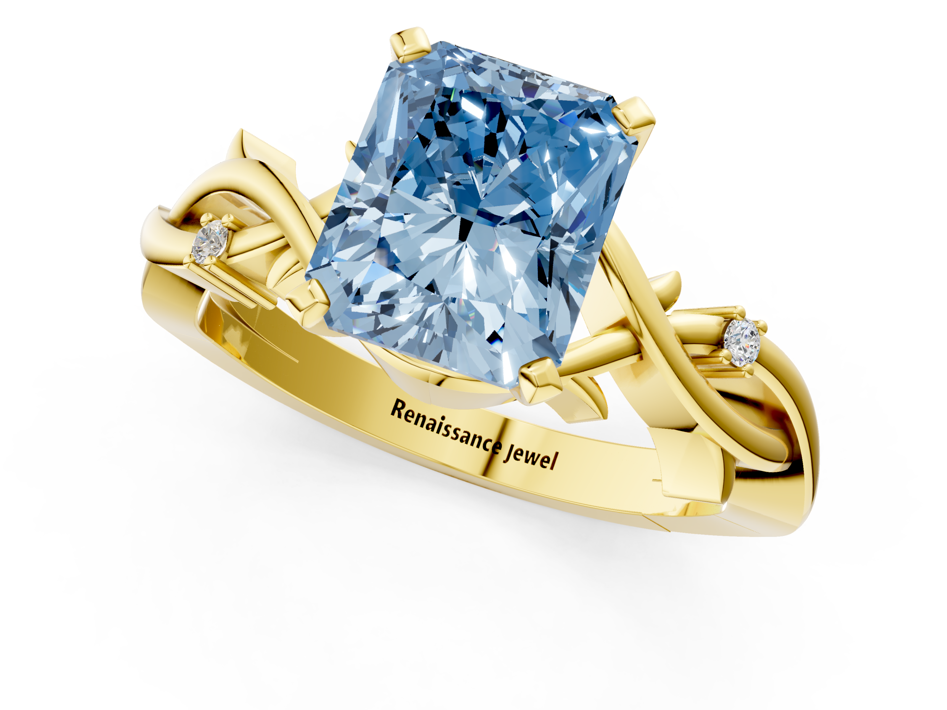 Yellow gold Fancy Blue Radiant cut Solitaire Twisted Band Prong Setting Ring_189