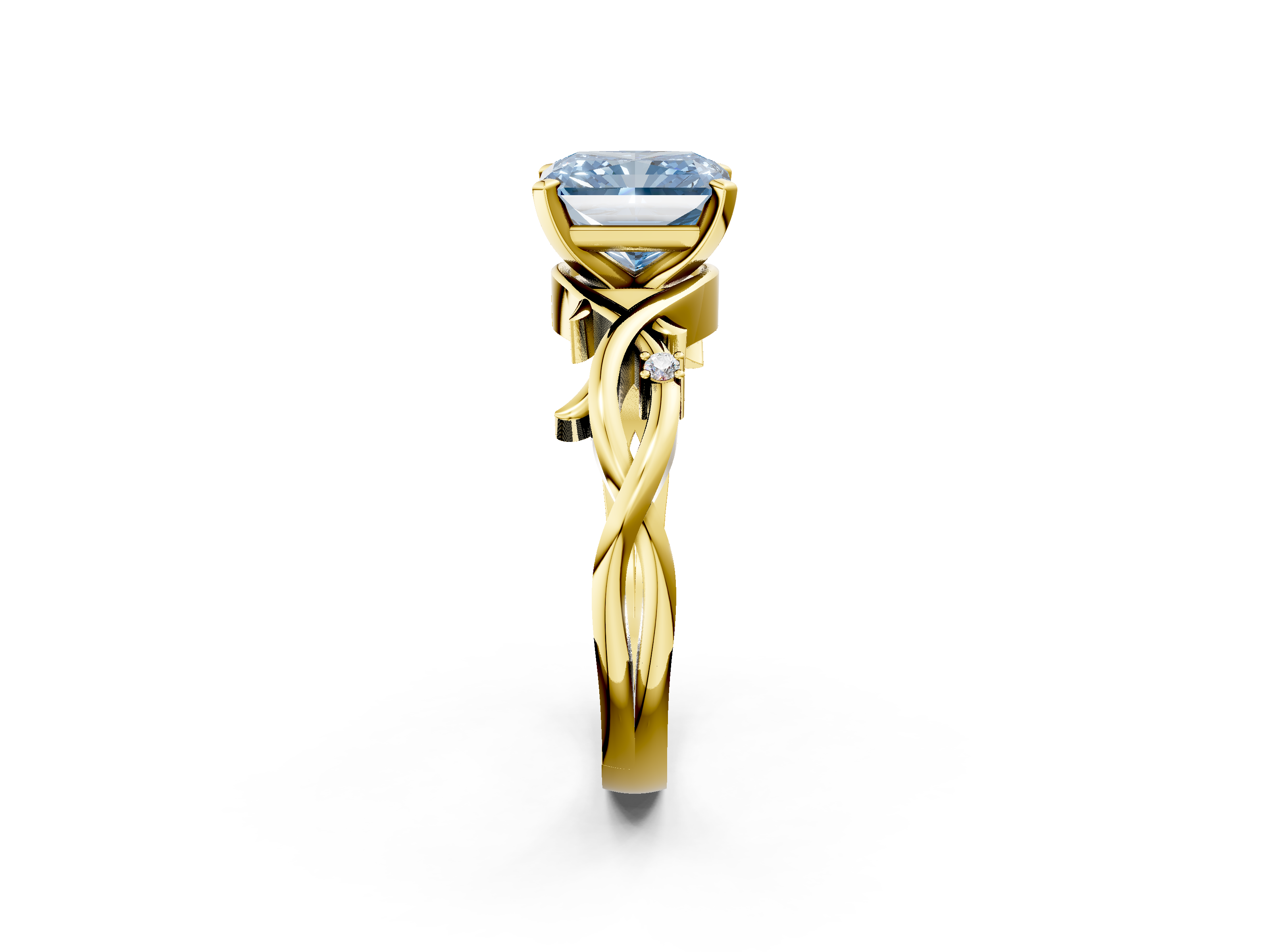 Yellow gold Fancy Blue Radiant cut Solitaire Twisted Band Prong Setting Ring_190