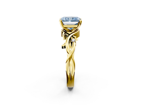 Yellow gold Fancy Blue Radiant cut Solitaire Twisted Band Prong Setting Ring_190