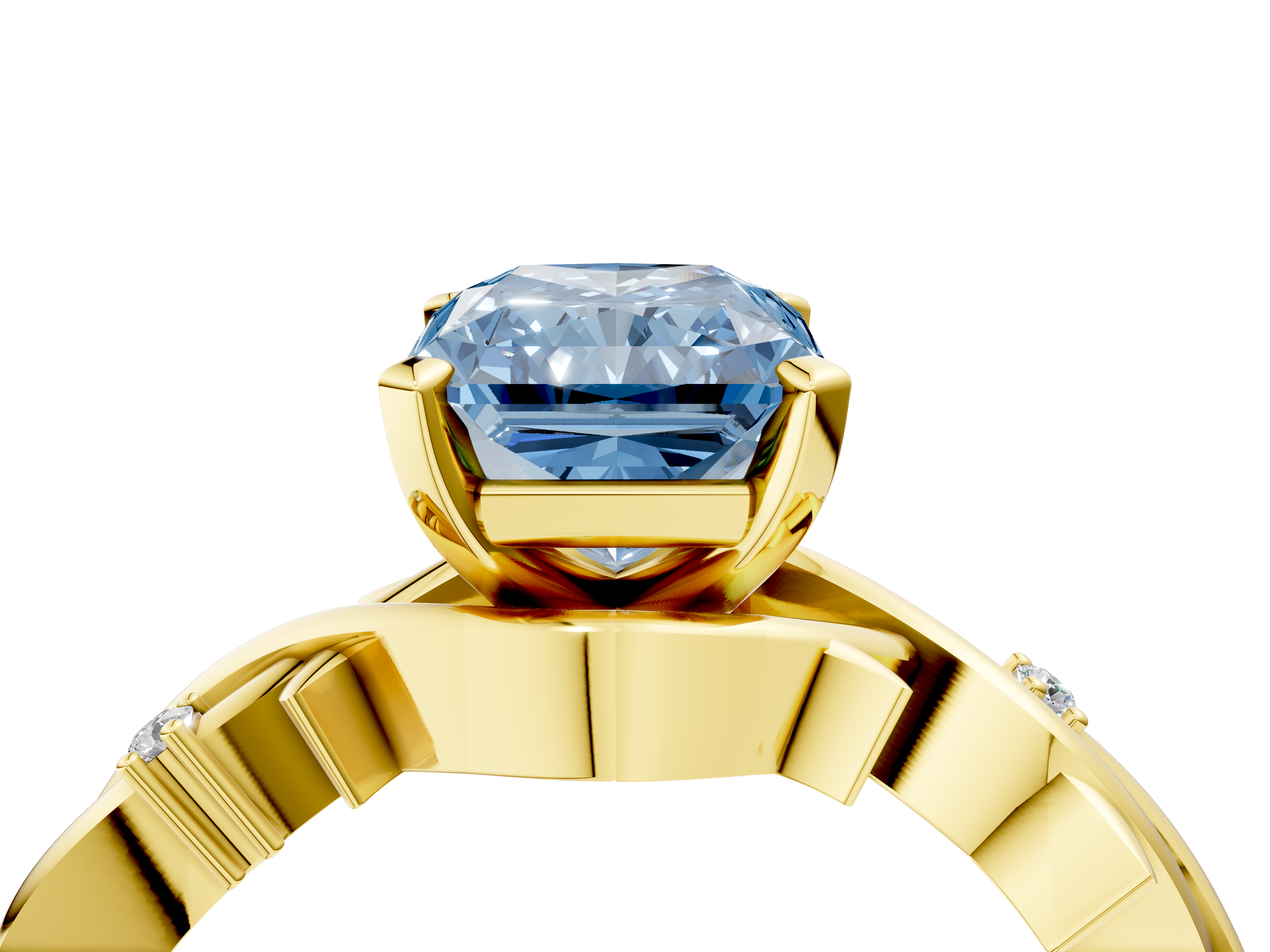 Yellow gold Fancy Blue Radiant cut Solitaire Twisted Band Prong Setting Ring_192