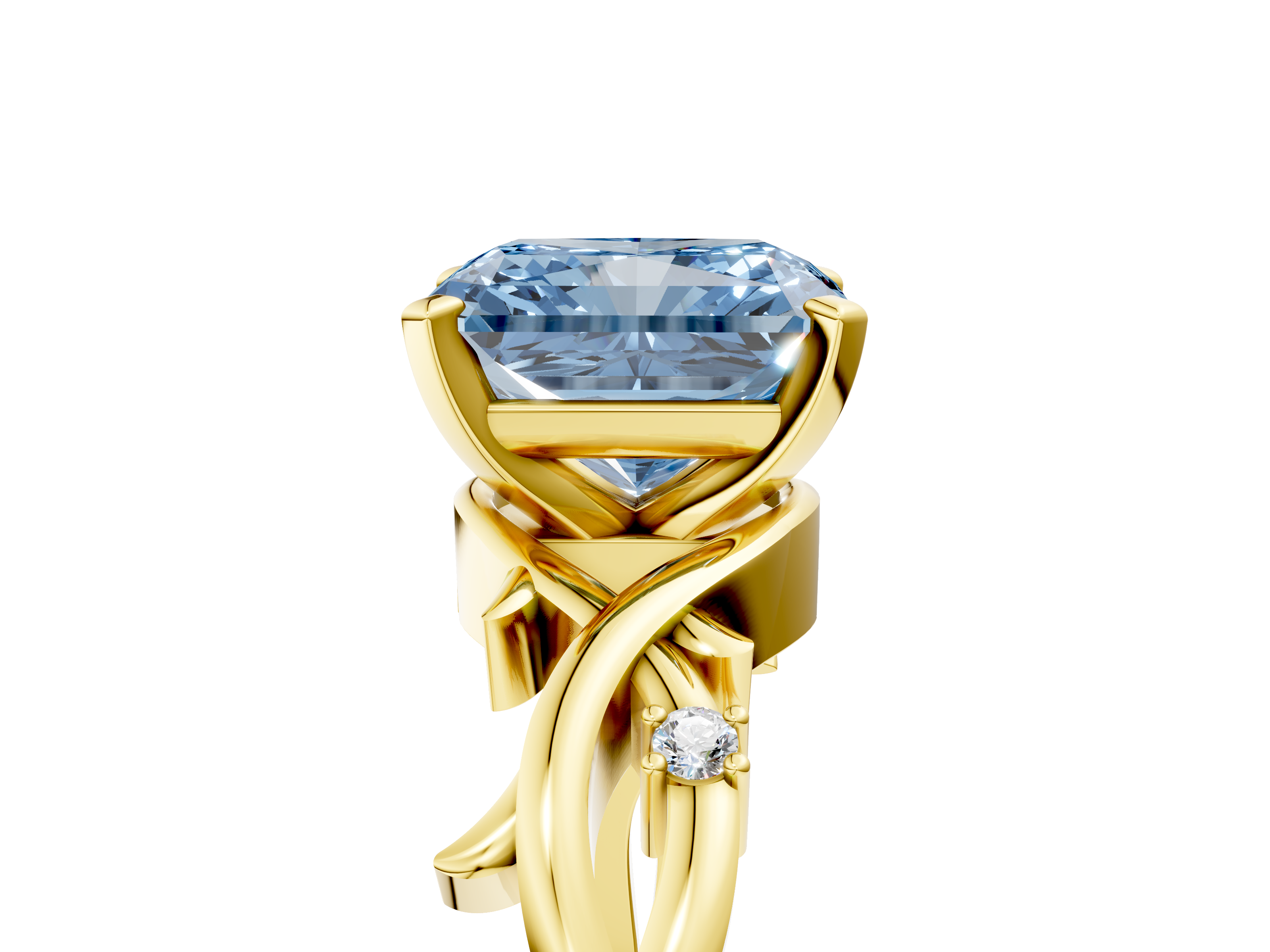 Yellow gold Fancy Blue Radiant cut Solitaire Twisted Band Prong Setting Ring_193