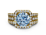Yellow gold Fancy Blue Round -Cut Halo Diamond Ring with Split Shank and Four-Prong Setting_84