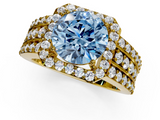 Yellow gold Fancy Blue Round -Cut Halo Diamond Ring with Split Shank and Four-Prong Setting_85