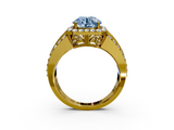 Yellow gold Fancy Blue Round -Cut Halo Diamond Ring with Split Shank and Four-Prong Setting_87