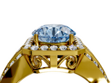 Yellow gold Fancy Blue Round -Cut Halo Diamond Ring with Split Shank and Four-Prong Setting_88