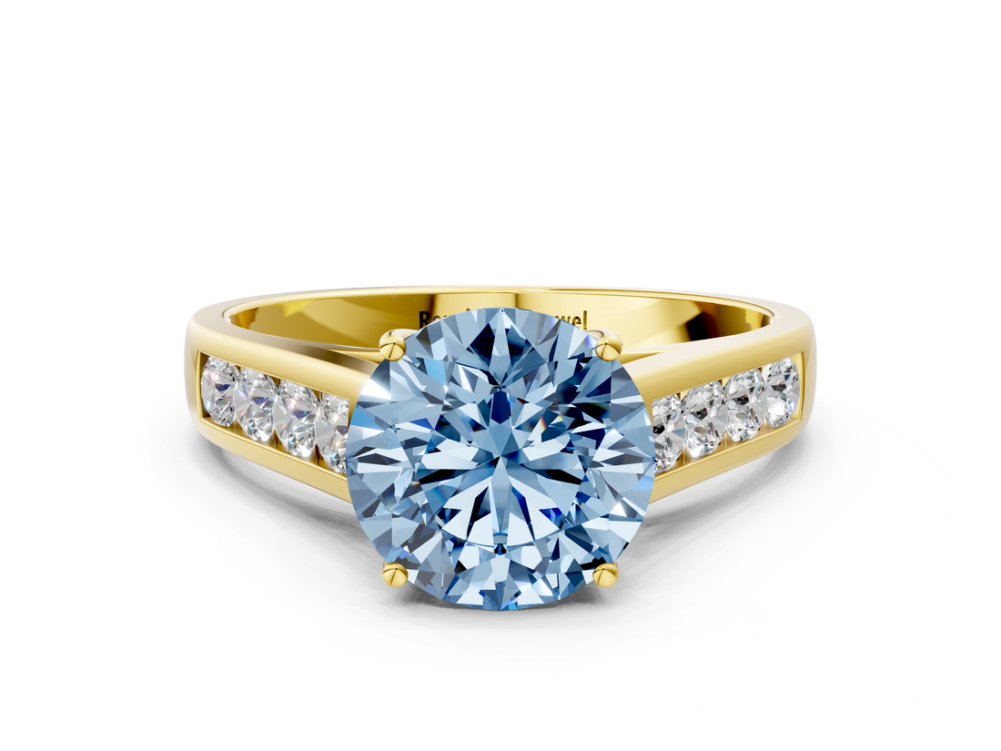 Yellow gold Fancy Blue Round  Brilliant Channel-Set Solitaire Ring with Four-Prong Setting_20
