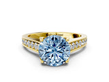 Yellow gold Fancy Blue Round  Brilliant Cut Diamond Engagement Ring with Pavé Band and Four-Prong Setting_48