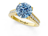 Yellow gold Fancy Blue Round  Brilliant Cut Diamond Engagement Ring with Pavé Band and Four-Prong Setting_49