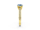 Yellow gold Fancy Blue Round  Brilliant Cut Diamond Engagement Ring with Pavé Band and Four-Prong Setting_50