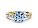 Yellow gold Fancy Blue Round  Brilliant Cut Diamond Five-Stone Prong Set Engagement Ring with Channel Band_3