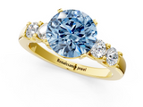 Yellow gold Fancy Blue Round  Brilliant Cut Diamond Five-Stone Prong Set Engagement Ring with Channel Band_4