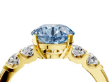 Yellow gold Fancy Blue Round  Brilliant Cut Diamond Five-Stone Prong Set Engagement Ring with Channel Band_7