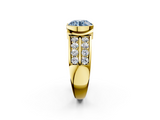 Yellow gold Fancy Blue Round  Brilliant Diamond Channel Set Wide Band Ring with Bezel Setting_22