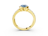 Yellow gold Fancy Blue Round  Brilliant Diamond Channel Set Wide Band Ring with Bezel Setting_23
