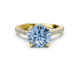 Yellow gold Fancy Blue Round  Brilliant Diamond Solitaire with Pavé Band and Four-Prong Setting 1