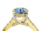 Yellow gold Fancy Blue Round  Brilliant Diamond Solitaire with Pavé Band and Four-Prong Setting 5