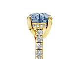 Yellow gold Fancy Blue Round  Brilliant Diamond Solitaire with Pavé Band and Four-Prong Setting