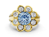 Yellow gold Fancy Blue Round  Brilliant Flower Halo Diamond Split Shank Ring_53