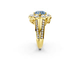 Yellow gold Fancy Blue Round  Brilliant Flower Halo Diamond Split Shank Ring_55
