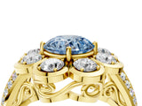 Yellow gold Fancy Blue Round  Brilliant Flower Halo Diamond Split Shank Ring_57