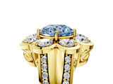 Yellow gold Fancy Blue Round  Brilliant Flower Halo Diamond Split Shank Ring_58