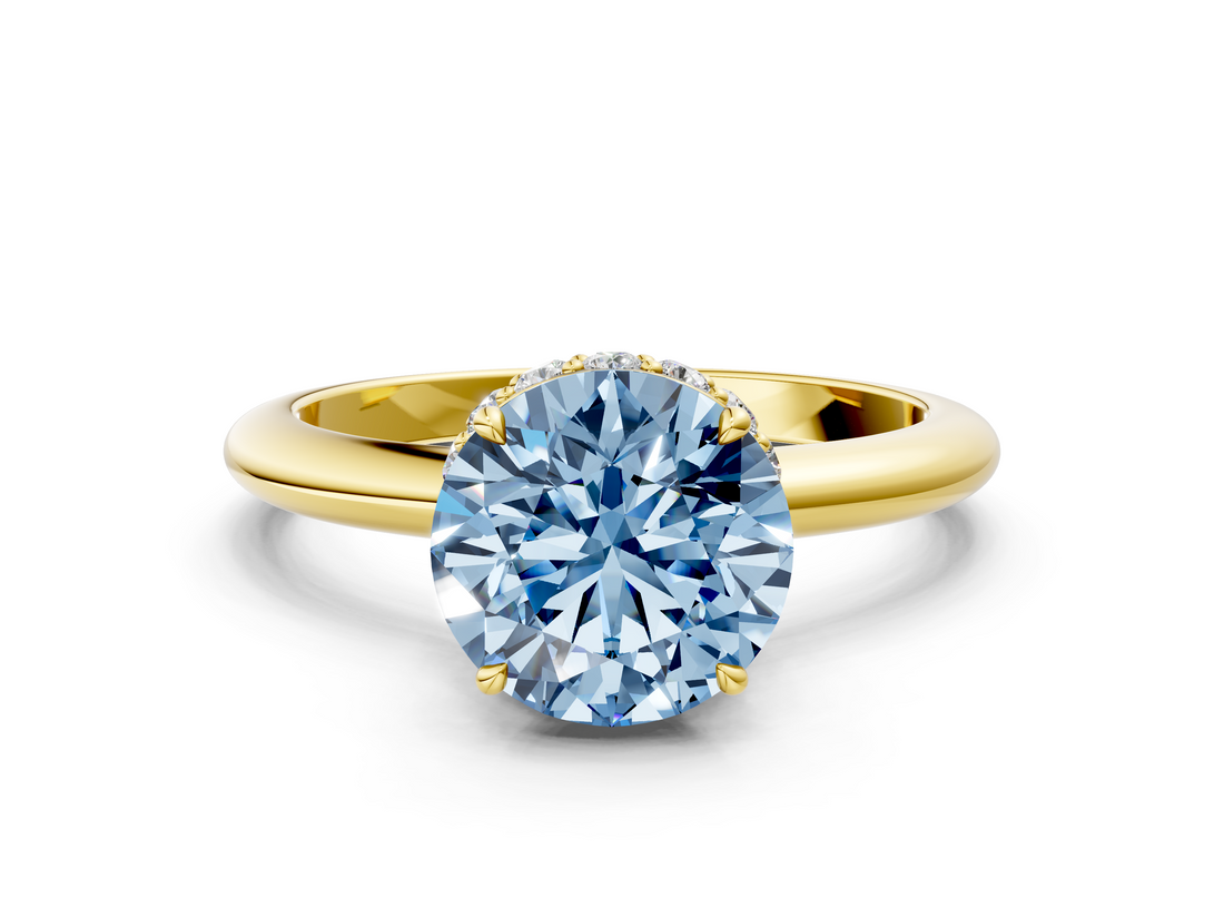 Yellow gold Fancy Blue Round  Brilliant Solitaire Engagement Ring with Six-Prong Setting and Classic Band_20
