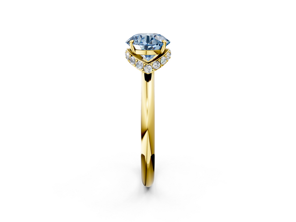 Yellow gold Fancy Blue Round  Brilliant Solitaire Engagement Ring with Six-Prong Setting and Classic Band