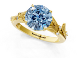Yellow gold Fancy Blue Round  Brilliant Solitaire with Leaf Motif Band and Four-Prong Setting_81
