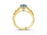 Yellow gold Fancy Blue Round  Brilliant Solitaire with Leaf Motif Band and Four-Prong Setting_83