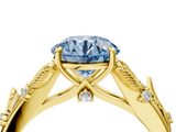 Yellow gold Fancy Blue Round  Brilliant Solitaire with Leaf Motif Band and Four-Prong Setting_84